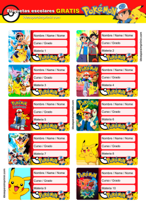 Etiquetas Escolares Pokemon Pikachu Editables